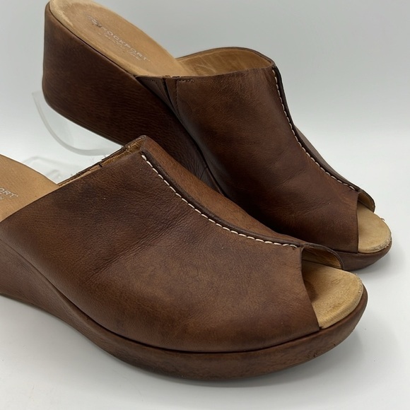 ROCKPORT BROWN LEATHER SIZE 11 WOMENS 3” HEEL SLIDE SANDALS - Picture 2 of 13